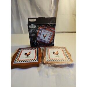 Vintage NIB Bob Timberlake Rooster Tile Trivet Wall Hanging Decor 2 pc Set